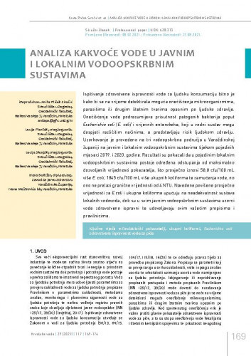 Analiza kakvoće vode u javnim i lokalnim vodoopskrbnim sustavima / Anita Ptiček Siročić, Lucija Plantak, Lucija Slunjski, Ivana Boltižar.