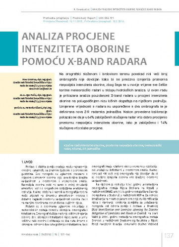 Analiza procjene intenziteta oborine pomoću X-band radara / Nino Krvavica1, Igor Ružić1, Nevenka Ožanić1.