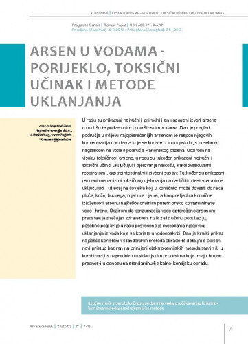 Arsen u vodama – porijeklo, toksični učinak i metode uklanjanja / Višnja Oreščanin1.