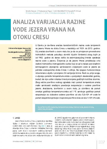 Analiza varijacija razine vode jezera Vrana na otoku Cresu / Ognjen Bonacci1.